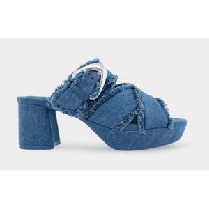 Aerosoles Denim Criss Cross Platform Block Heel‎ Slide Sandals - Size 6.5